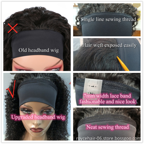 Machine Made No Lace Wigs No Glue and No Sew In More HairHuman Hair Headband Scarf Wig for American American Women
